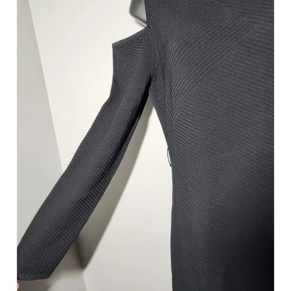 Donna Karan New York Women's Black Mock Neck Textured Cold-Shoulder Dress Size M
